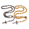 Wholesale Wooden Cross Braided Brown Rosary Necklace