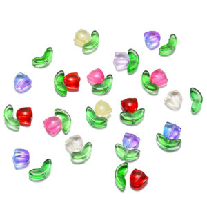 Wholesale 10pcs Glass Tulip Flower Leaves Acrylic Beads