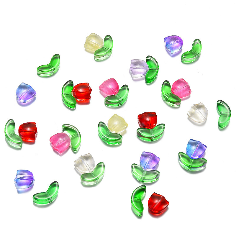 Wholesale Glass Tulip Flower Leaves Acrylic Beads