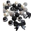 Wholesale 50pcs Black and White Printing Mixed Color 20MM Acrylic Large Beads DIY Bow Mixed Beaded Loose Beads Combination