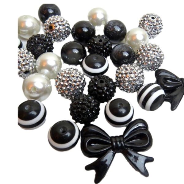 Wholesale 50pcs Black and White Printing Mixed Color 20MM Acrylic Large Beads DIY Bow Mixed Beaded Loose Beads Combination