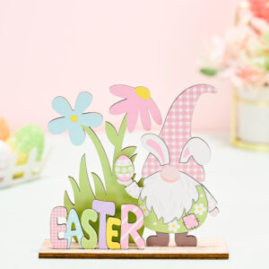 Easter wooden ornament type b pink hat easter