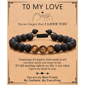 Love card + tiger eye stone black frosted bracelet