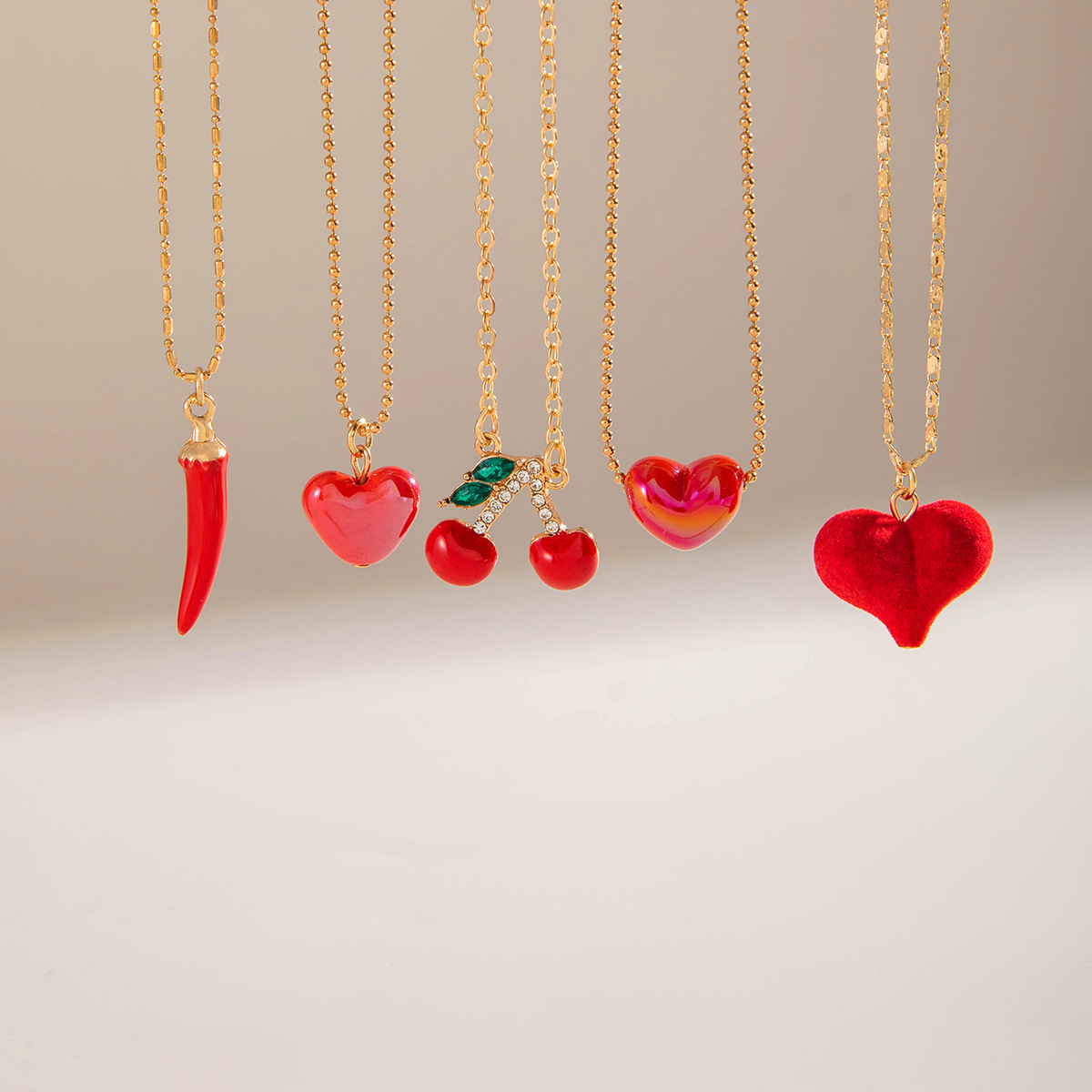 Wholesale ip Oil Love Cherry Water Diamond Valentine's Day Necklace
