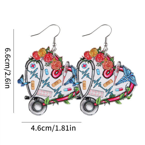 Wholesale Stethoscope Cow Print Heart Flower Pendant Acrylic Earrings