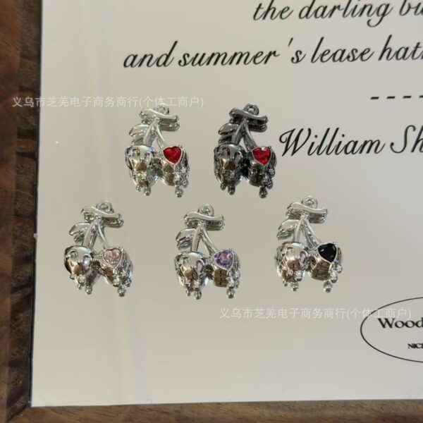 Wholesale Metallic high-quality zircon melted cherry relief pendant, DIY bag charm, phone chain, hair accessory.