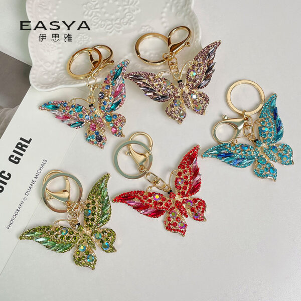 Wholesale Colored crystal rhinestone butterfly animal keychain