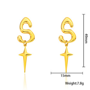 Xxb100-gold s letter star earrings-49*15mm