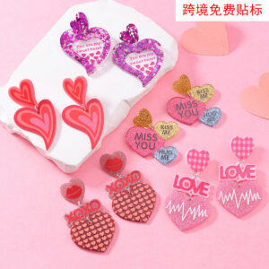Wholesale Love Sparkling Heart shaped Acrylic Earrings for Valentine's Day
