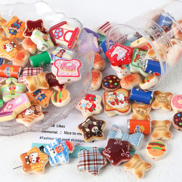 Wholesale Acrylic Cute Cartoon Cat Star Bow Biscuit Printing Beads OLY Exclusive