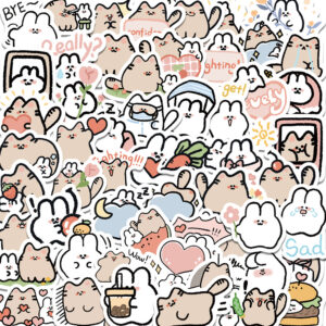 Wholesale 60pcs cartoon cat and rabbit graffiti watercolor proof vinyl stickers