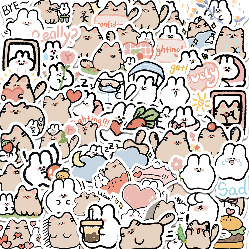 Wholesale cartoon cat and rabbit graiti watercolor proof vinyl stickers