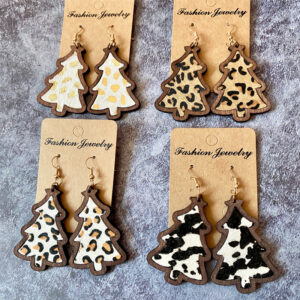Wholesale Western style leopard print cow print wooden earrings