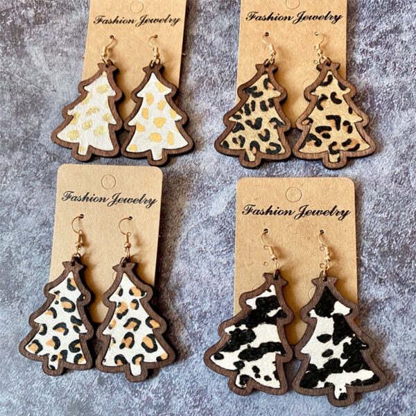 Wholesale Western style leopard print cow print wooden earrings