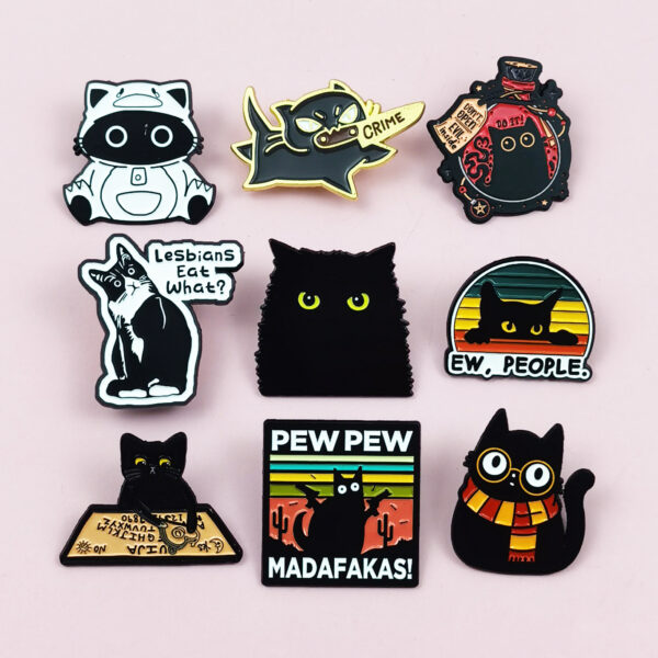 Wholesale Cute black cat cartoon English letter alloy badge brooch