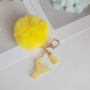Yellow letter fur ball pendant/y / One piece is also wholesale price