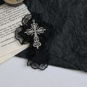 5 # Black cross black lace hair clip