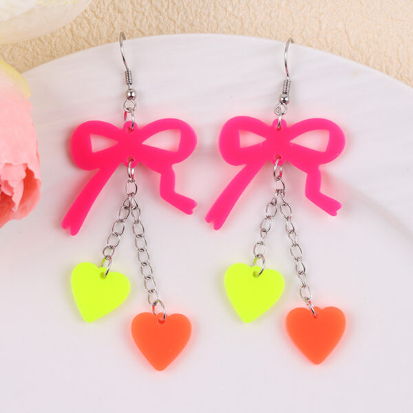 Wholesale Valentine's Day fluorescent bow heart acrylic earrings