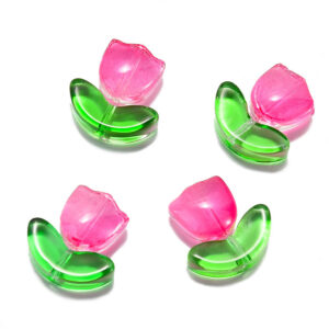 Rose flowers + green leaves (10 each) / Flowers 9*9mm leaves 14*7mm aperture 1mm