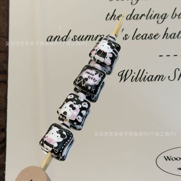 Wholesale 10pcs black pink bow cartoon cat acrylic beads