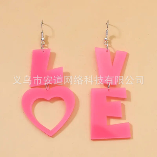 Wholesale Love Letter Acrylic Asymmetric Pink Heart Earrings Exquisite Heart-Shaped