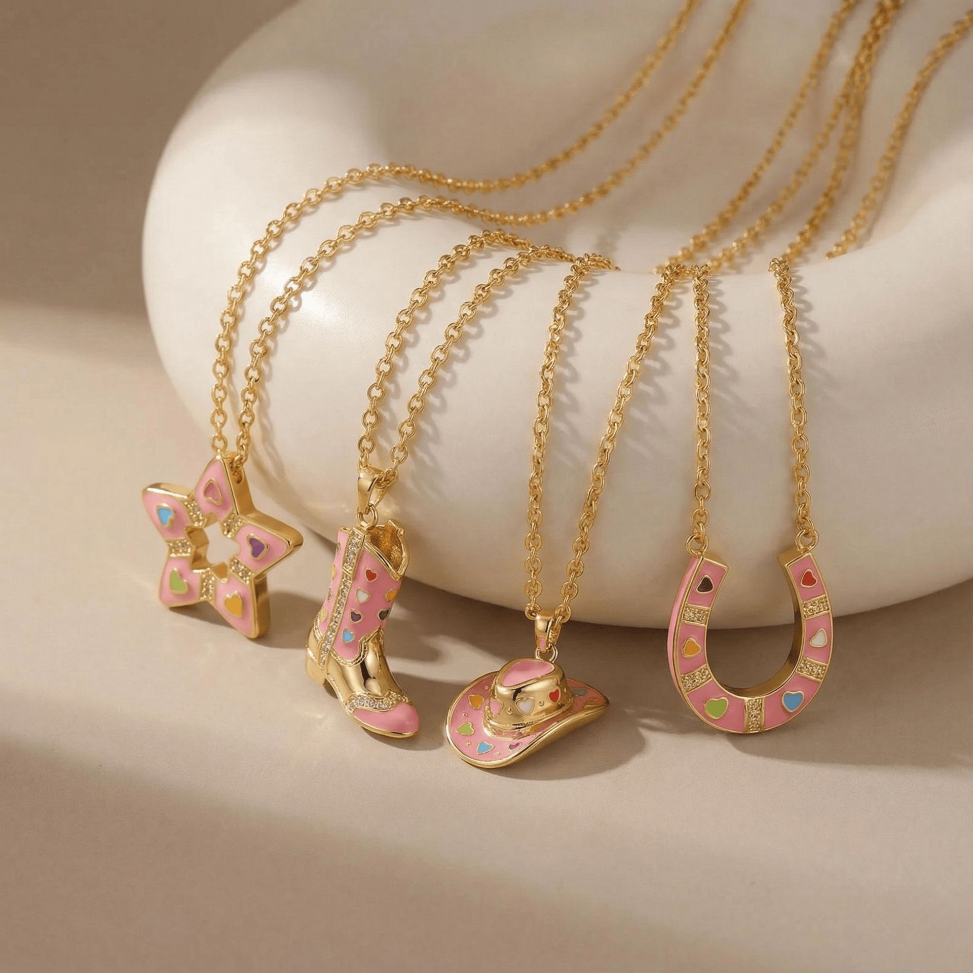 Wholesale Pink Gold Sweet and Cool Western Cowboy Hat Zirconia Pendant Necklace