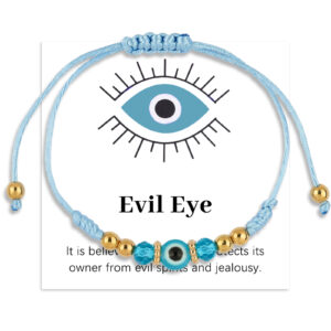 Card + light blue evil eye bracelet