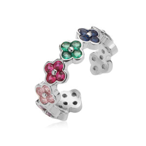 White gold colored diamond four-leaf clover ring