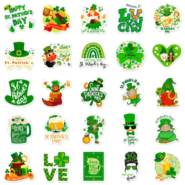 Wholesale 50pcs St. Patrick's Green Clover Hat Series Waterproof Vinyl Stickers