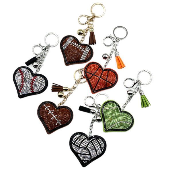 Wholesale Rhinestone Heart Keychain Tassel Pendant in Sports Style