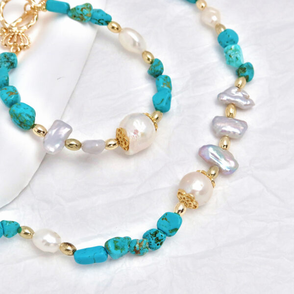 Wholesale Freshwater Baroque Pearl Turquoise Bead Necklace Natural Stone Bracelet