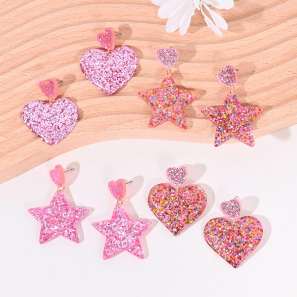 Wholesale Heart-shaped star earrings, Valentine's Day peach heart star earrings