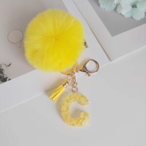 Yellow letter fur ball pendant/C / One piece is also wholesale price