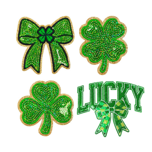 Wholesale Clover St. Patrick's Day 3 Bowknots Green Series Sequin Embroidery DIY Patches