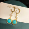 Wholesale Natural pearl hand wound turquoise long earrings