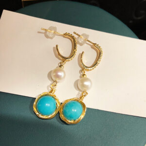 Wholesale Natural pearl hand wound turquoise long earrings