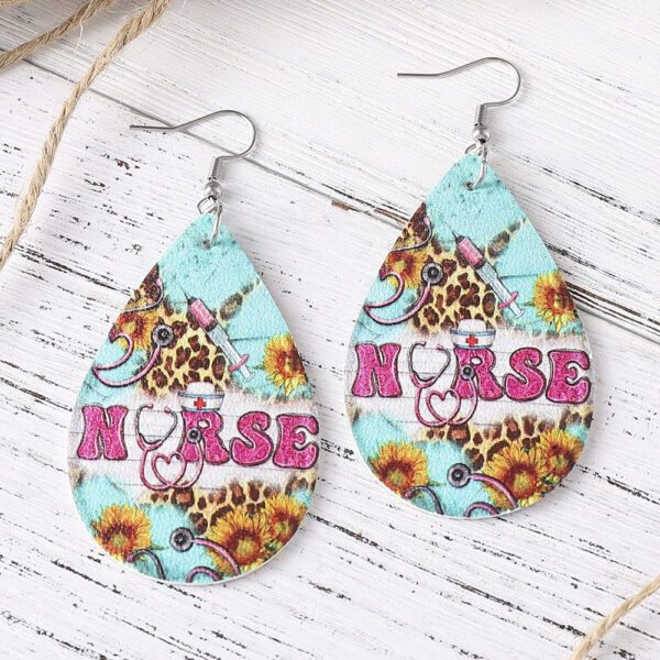 O1CN01VC8Y1W1ZzQHXyo4Sy_2214986983265-0-cib Wholesale Nurse's Day western style leopard print sunflower leather pendant earrings