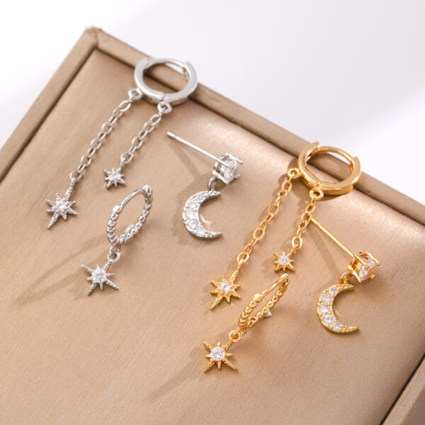 Wholesale Three piece set of asymmetrical earrings for stars and moon