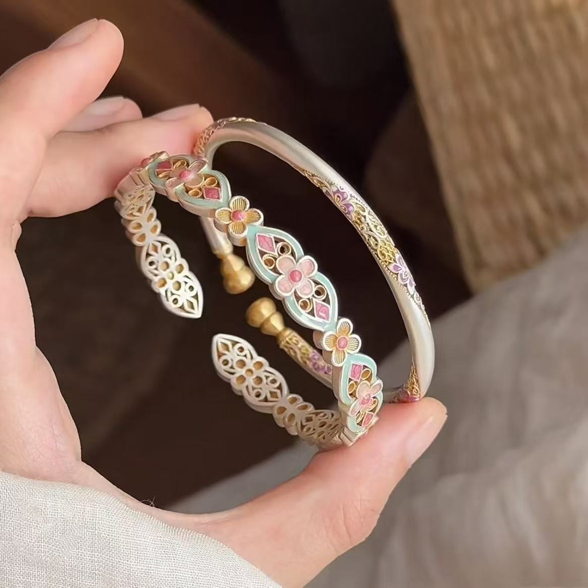Wholesale Pink ip Glaze Flower Bracelet Sweet Layered Bracelet