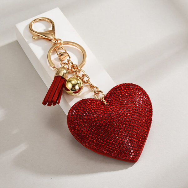 Wholesale Creative Heart-Shaped Diamond-Encrusted Bag Keychain