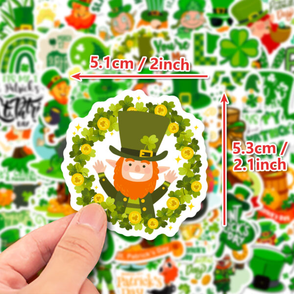 Wholesale 50pcs St. Patrick's Green Clover Hat Series Waterproof Vinyl Stickers