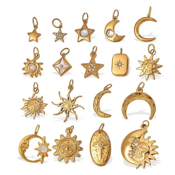 Wholesale Stainless steel 18K gold-plated sun and moon pendant necklace
