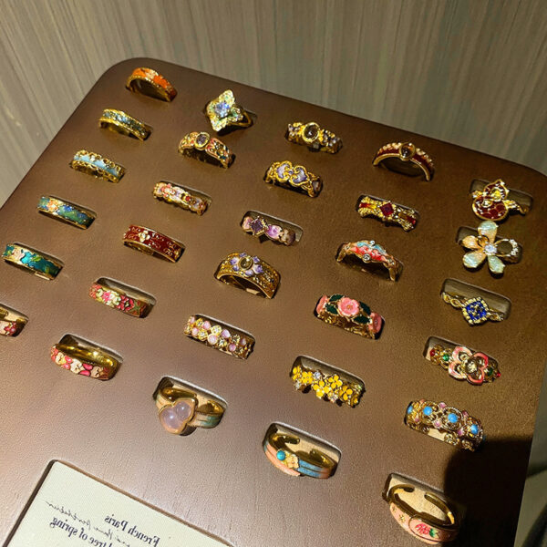 Wholesale Flower bud colored enamel drip pattern ring