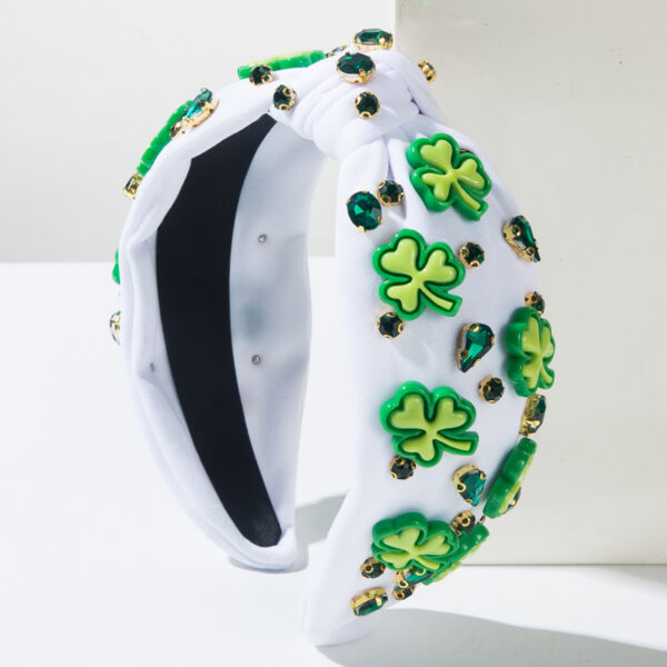Wholesale St. Patrick's Day diamond studded clover green headband