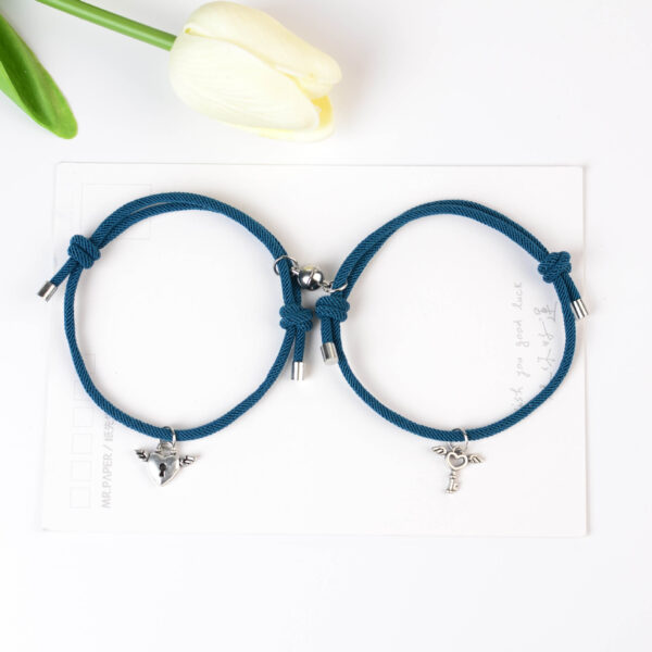 Wholesale Couple Key Lock Magnetic Suction Bracelet Hand Woven