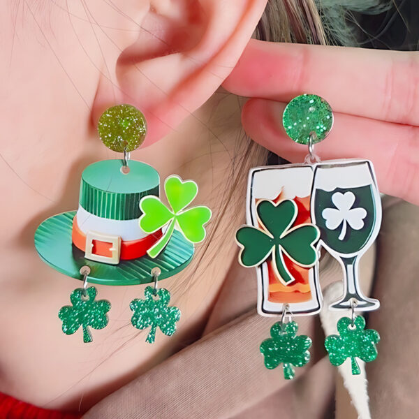 Wholesale St. Patrick's Green AB Beer Acrylic Clover Earrings