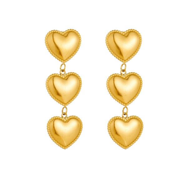 Wholesale Polished gold-plated heart-shaped long stainless steel earrings