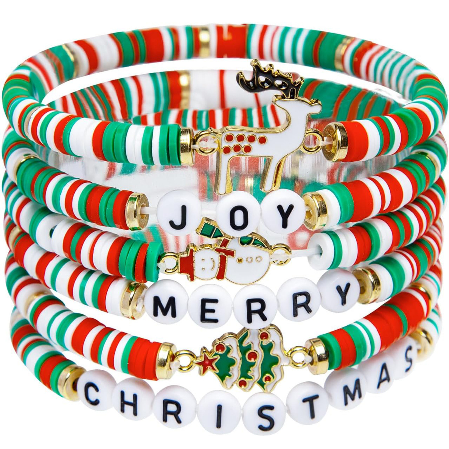 Wholesale Red and Green Christmas Theme Clay Beam Bracelet