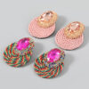Wholesale studded oval elastic thread woven round earrings