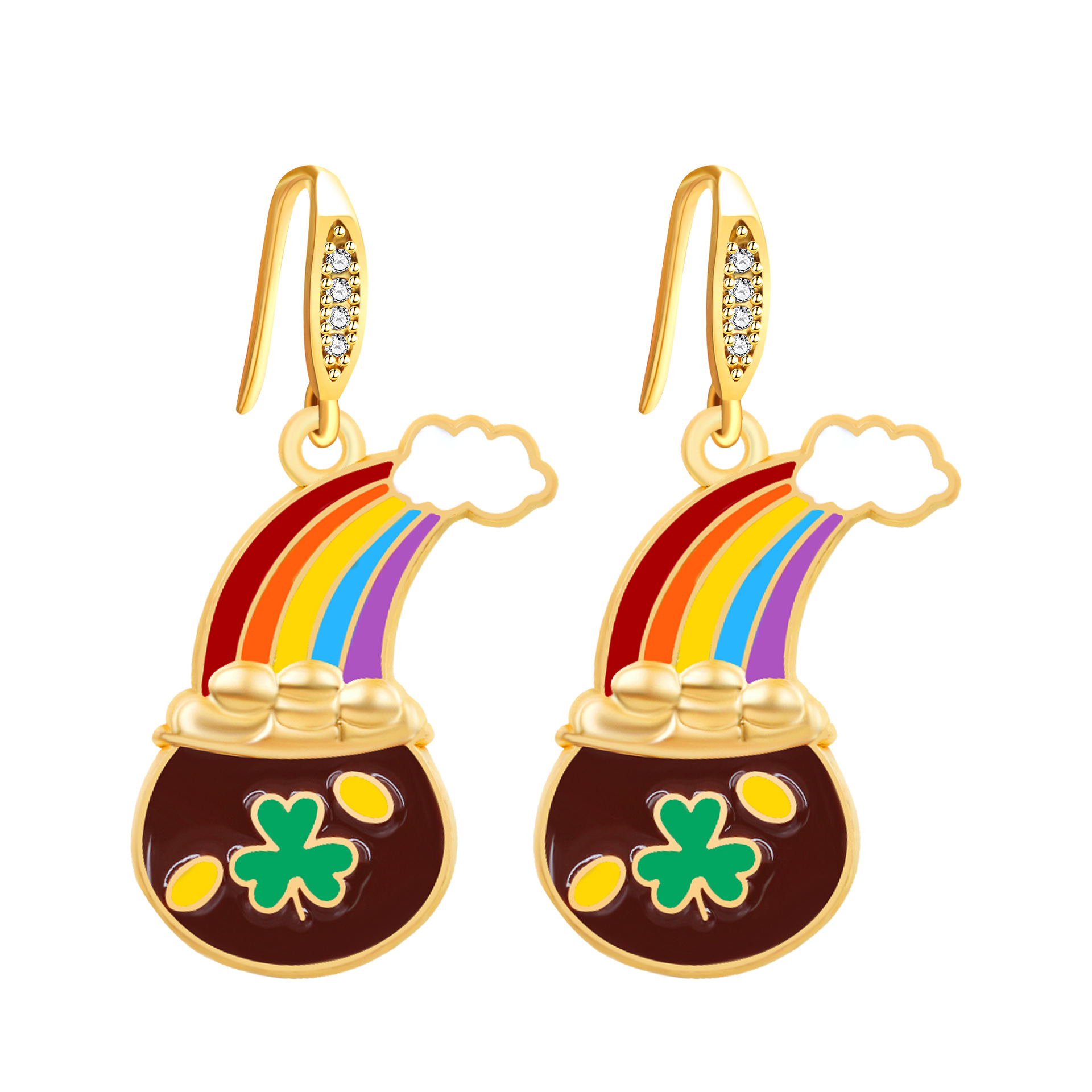 Wholesale St. Patrick's Day rainbow hat, shamrock, four-leaf clover earrings